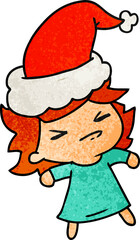 christmas textured cartoon of kawaii girl