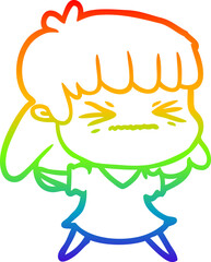 Fototapeta na wymiar rainbow gradient line drawing cartoon woman