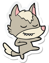 sticker of a friendly cartoon wolf dancer