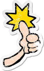 distressed sticker of a cartoon thumbs up sign