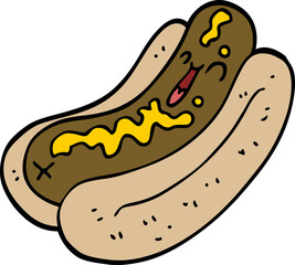 cartoon doodle hotdog with mustard