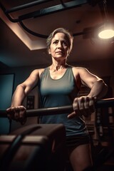 Fototapeta na wymiar Strong middle aged caucasian woman training in gym, sport club, Training session, healthy lifestyle, AI generative
