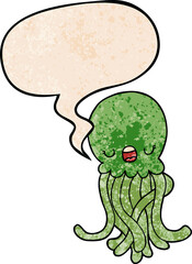 cartoon jellyfish and speech bubble in retro texture style
