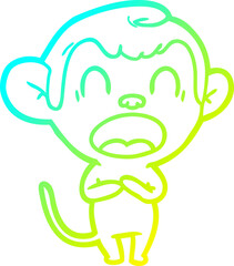 cold gradient line drawing yawning cartoon monkey