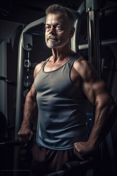 Strong middle aged caucasian man training in gym, sport club, Training session, healthy lifestyle, AI generative