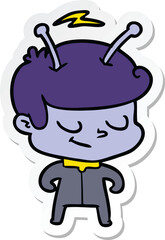 sticker of a friendly cartoon spaceman