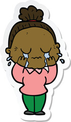 sticker of a cartoon crying old lady