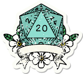 natural 20 critical hit D20 dice roll grunge sticker