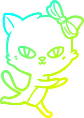 cold gradient line drawing cute cartoon cat running