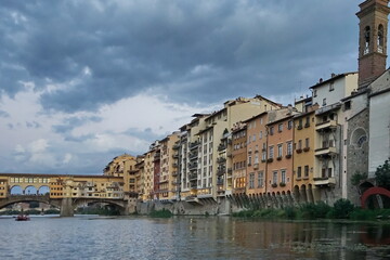 Fototapeta na wymiar Palaces along the Arno River in Florence, Tuscany, Italy