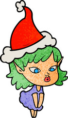 pretty textured cartoon of a elf girl wearing santa hat
