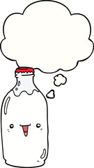 cute cartoon milk bottle and thought bubble