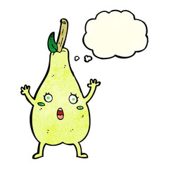 cartoon frightened pear with thought bubble