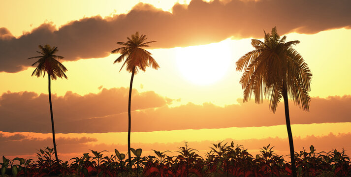 Tropische Landschaft bei Sonnenuntergang