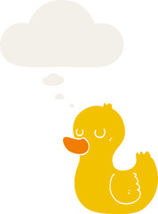 cartoon duck and thought bubble in retro style