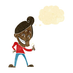 cartoon man snapping fingers with thought bubble