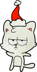 bored textured cartoon of a cat wearing santa hat