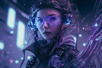Purple blue metaverse and nft blockchain. Generative AI.