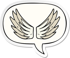 cartoon wings symbol and speech bubble sticker