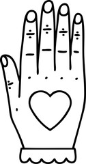 black line tattoo of a hand