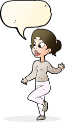 cartoon friendly woman waving with speech bubble