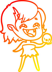 warm gradient line drawing cartoon laughing vampire girl