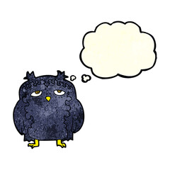 cartoon wise old owl with thought bubble