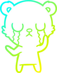cold gradient line drawing crying cartoon bear