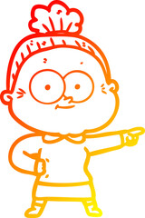 warm gradient line drawing cartoon happy old woman