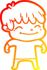 warm gradient line drawing happy cartoon boy