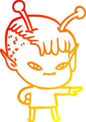 Fototapeta premium warm gradient line drawing cute cartoon alien girl