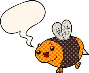 funny cartoon bee and speech bubble in comic book style
