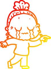 warm gradient line drawing cartoon crying old lady