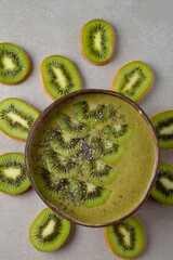 Green smoothie bowl of kiwi fruit