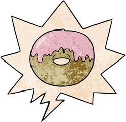 cartoon donut and speech bubble in retro texture style