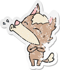 distressed sticker of a howling wolf cartoon