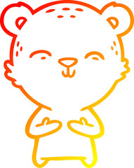 warm gradient line drawing happy cartoon bear