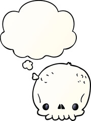 cartoon skull and thought bubble in smooth gradient style