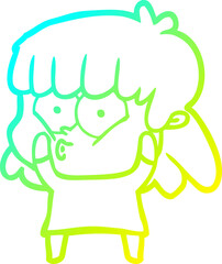 cold gradient line drawing cartoon surprised girl