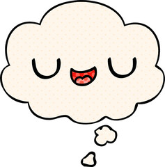 cute cartoon face and thought bubble in comic book style