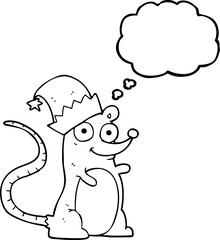 thought bubble cartoon mouse wearing christmas hat