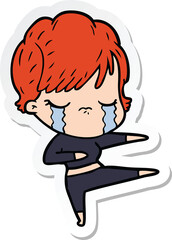 sticker of a cartoon woman crying