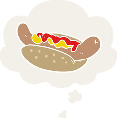 cartoon hot dog and thought bubble in retro style
