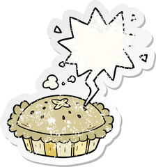 hot cartoon pie fresh out of the oven and speech bubble distressed sticker