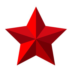 Red 3D origami star. Can be used for cards, birthday and Christmas decorations. Isolated vector and PNG illustration on transparent background.