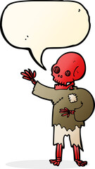 cartoon skeleton waving with speech bubble