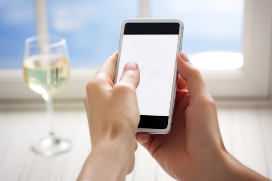 Mockup image of hand holding blank screen phone. Generative ai