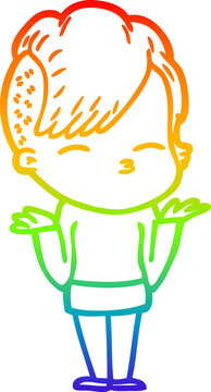 recommend clip art: rainbow gradient line drawing cartoon girl shrugging shoulders