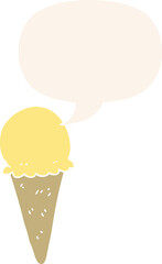 cartoon ice cream and speech bubble in retro style
