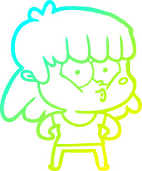 cold gradient line drawing cartoon whistling girl